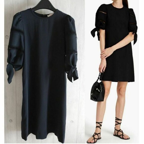 See by Chloé NWT Riverside Tie Sleeve Mini Dress Black Size 8 $365 - Picture 3 of 4